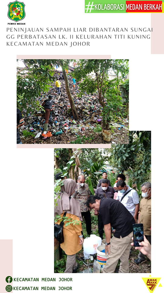 apak Camat Medan Johor Zulfakhri Ahmadi, S. Sos bersama Ibu Lurah Titi Kuning Sri Ayu, SE dalam Mengolah Sampah-sampah Liar menjadi pupuk organik